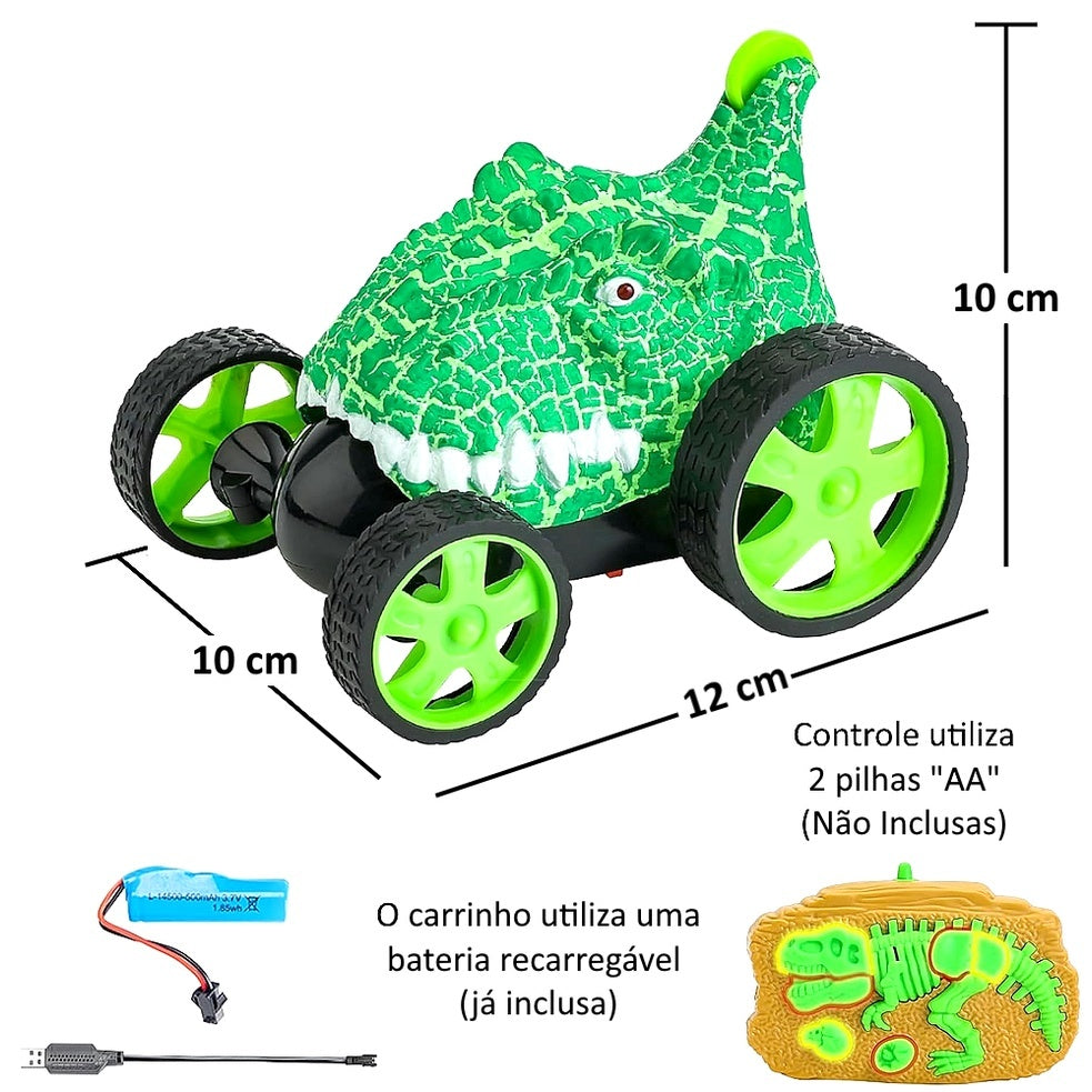 Carro de Controle Maluco Recarregável com Luz T-Rex Infantil Controle Remoto Altas Aventuras