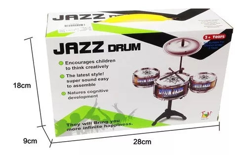 Bateria Infantil 3 Tambores 1 Prato Happy Jazz Drum Cor Azul