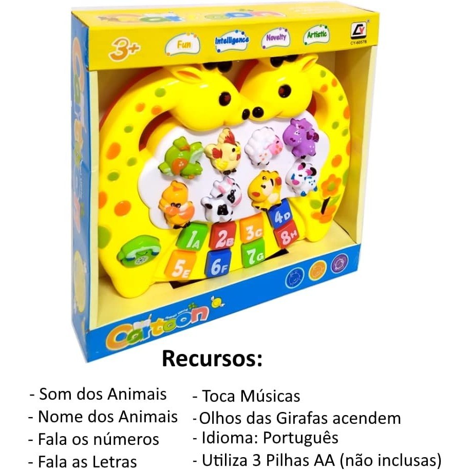 Piano Musical Baby de Girafa Som de Animais Letras e Números