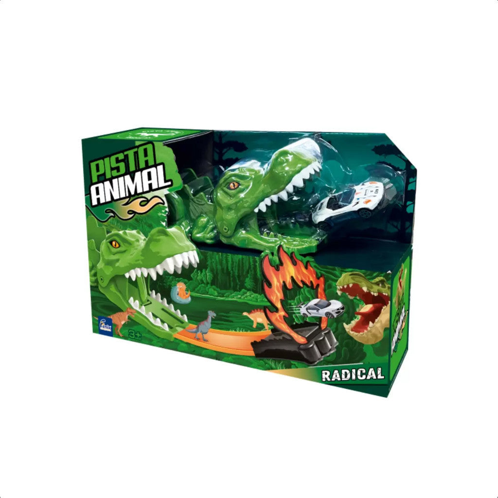 Brinquedo Super Pista Animal Dinossauro Carrinho de Metal