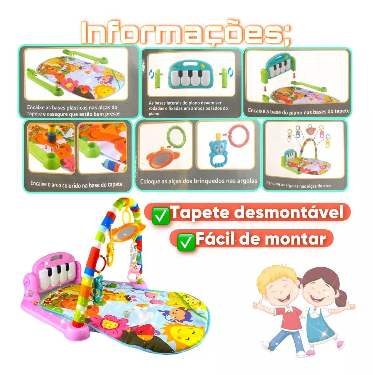 Tapete de Atividades Para Bebês Com Piano Musical e Mobile