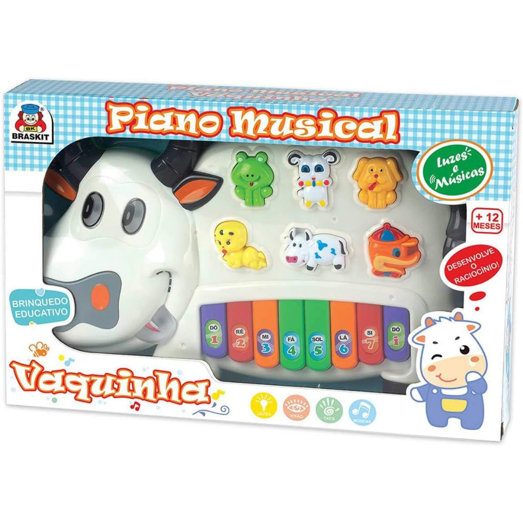 Piano Musical Vaquinha e Coelhinho Braskit Cor Aleatória