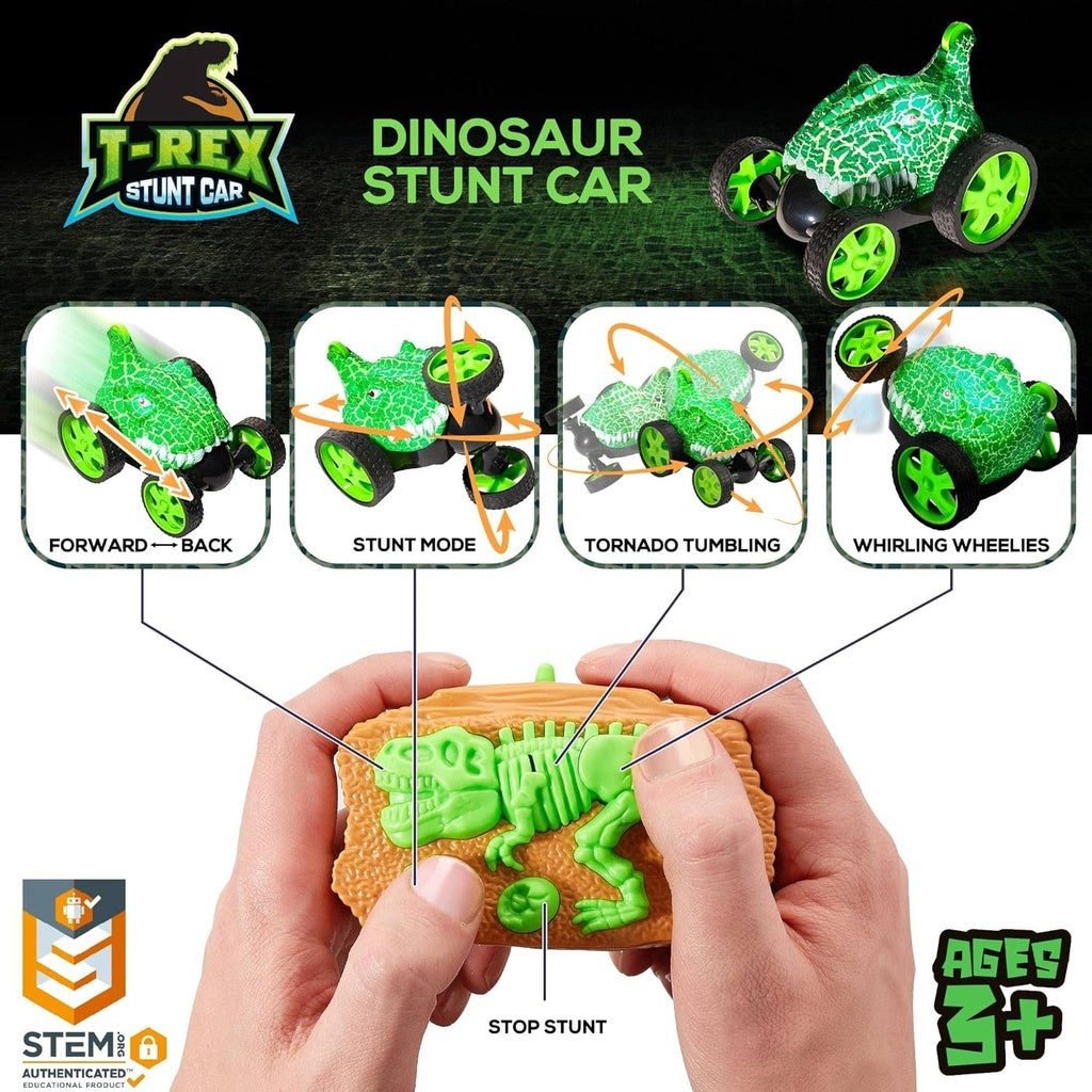 Carro de Controle Maluco Recarregável com Luz T-Rex Infantil Controle Remoto Altas Aventuras