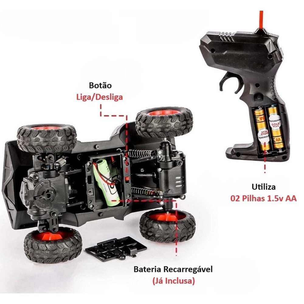 Carrinho de Controle Remoto Rally Recarregável Com Luzes Brinquedo Infantil Divertido Solta Fumaça Cor Aleatória