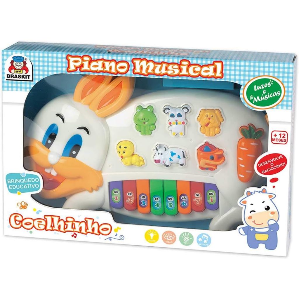 Piano Musical Vaquinha e Coelhinho Braskit Cor Aleatória