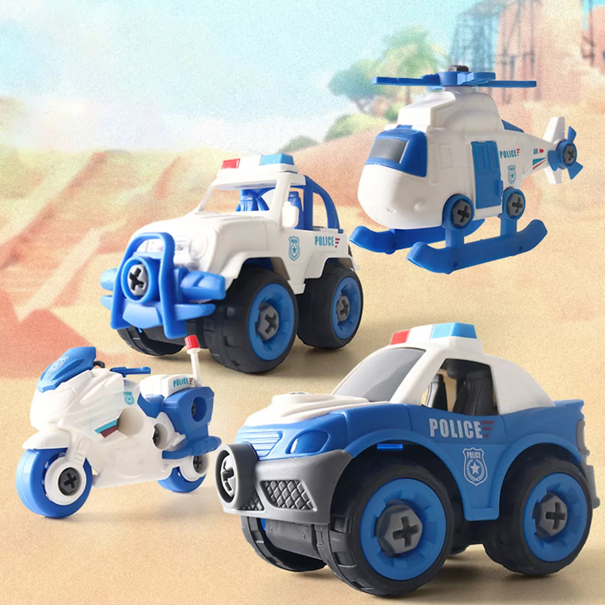 Kit Carrinhos da Polícia Infantil Para Crianças 4 Carrinhos