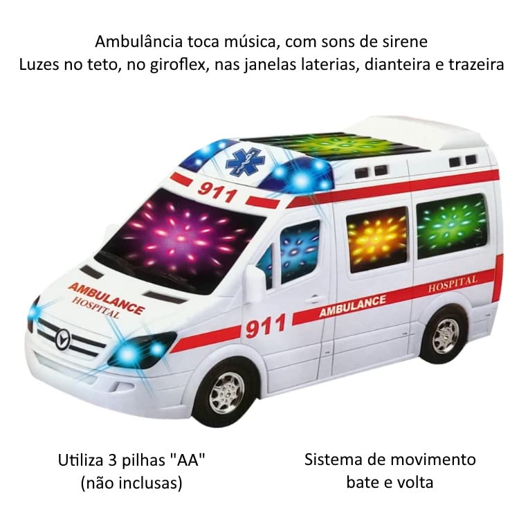 Ambulância de Luz 3D Carro brinquedo com Luz Sons Movimento