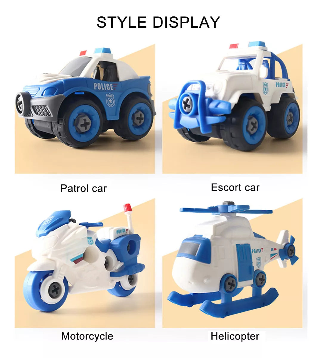Kit Carrinhos da Polícia Infantil Para Crianças 4 Carrinhos